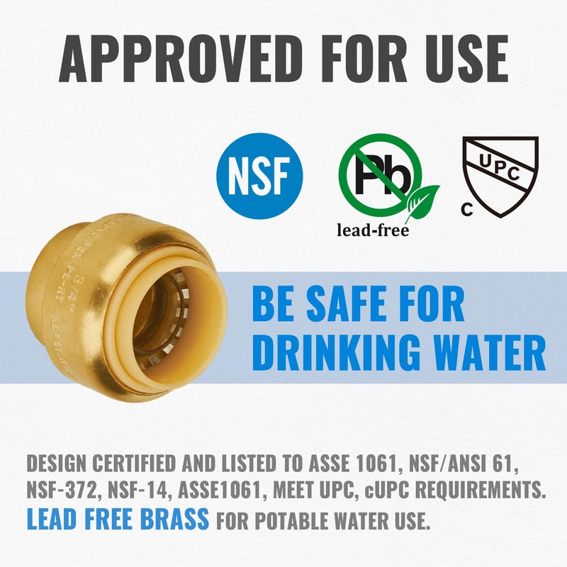 SUNGATOR 6-Pack Push Fit End Cap, 3/4-Inch Push-to-Connect, No Lead Brass Plumbing Fittings for PEX, Copper, CPVC, Disconnect Clip Include - Image 3